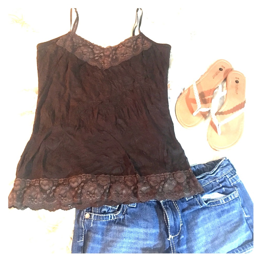 Brown Camisole with Lace Trim